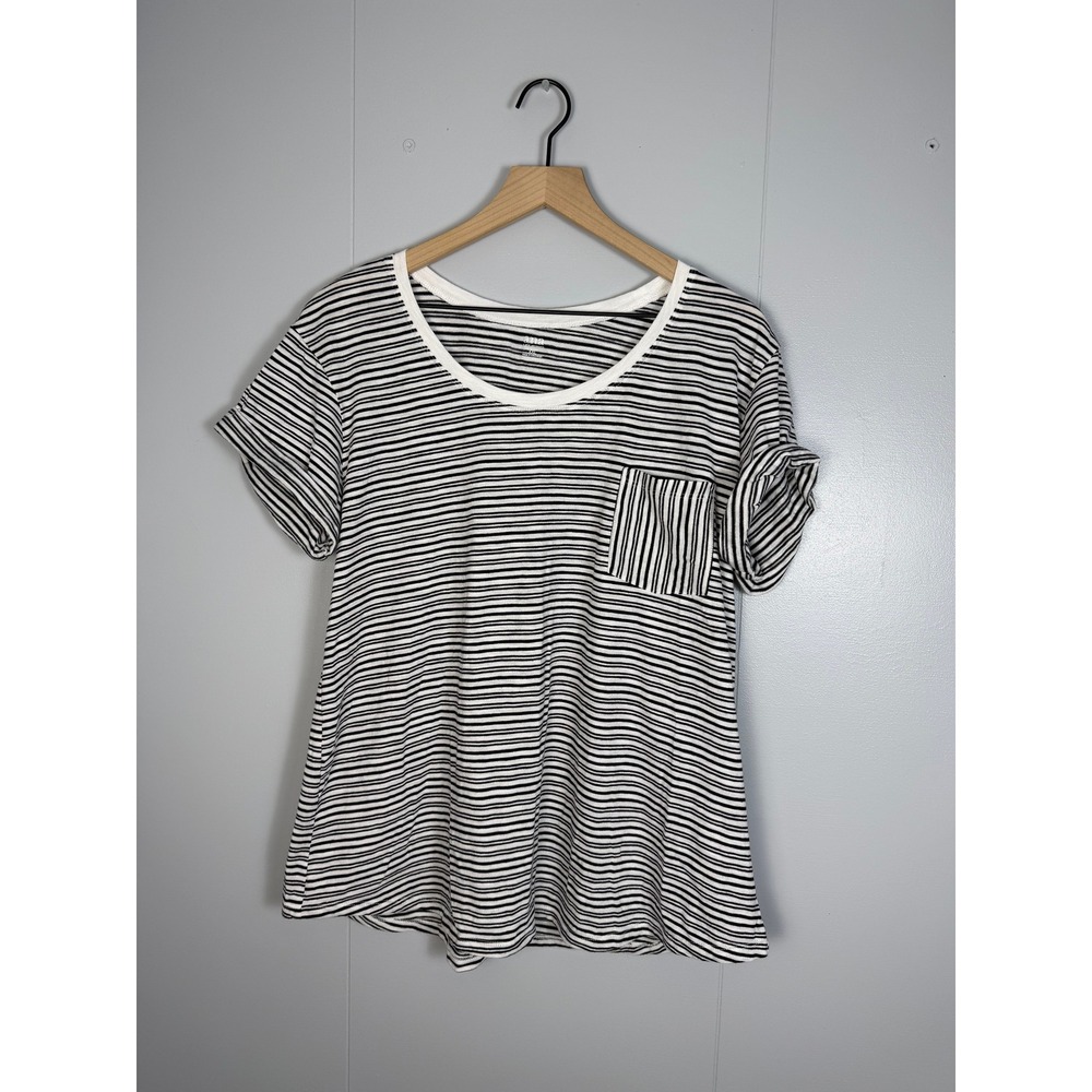 a.n.a Y2K Grunge French Girl Striped T-Shirt Womens XXL Black White Scoop Neck